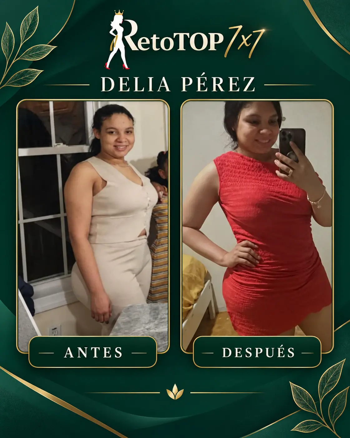 Comparación documentada de Delia Pérez: antes y después